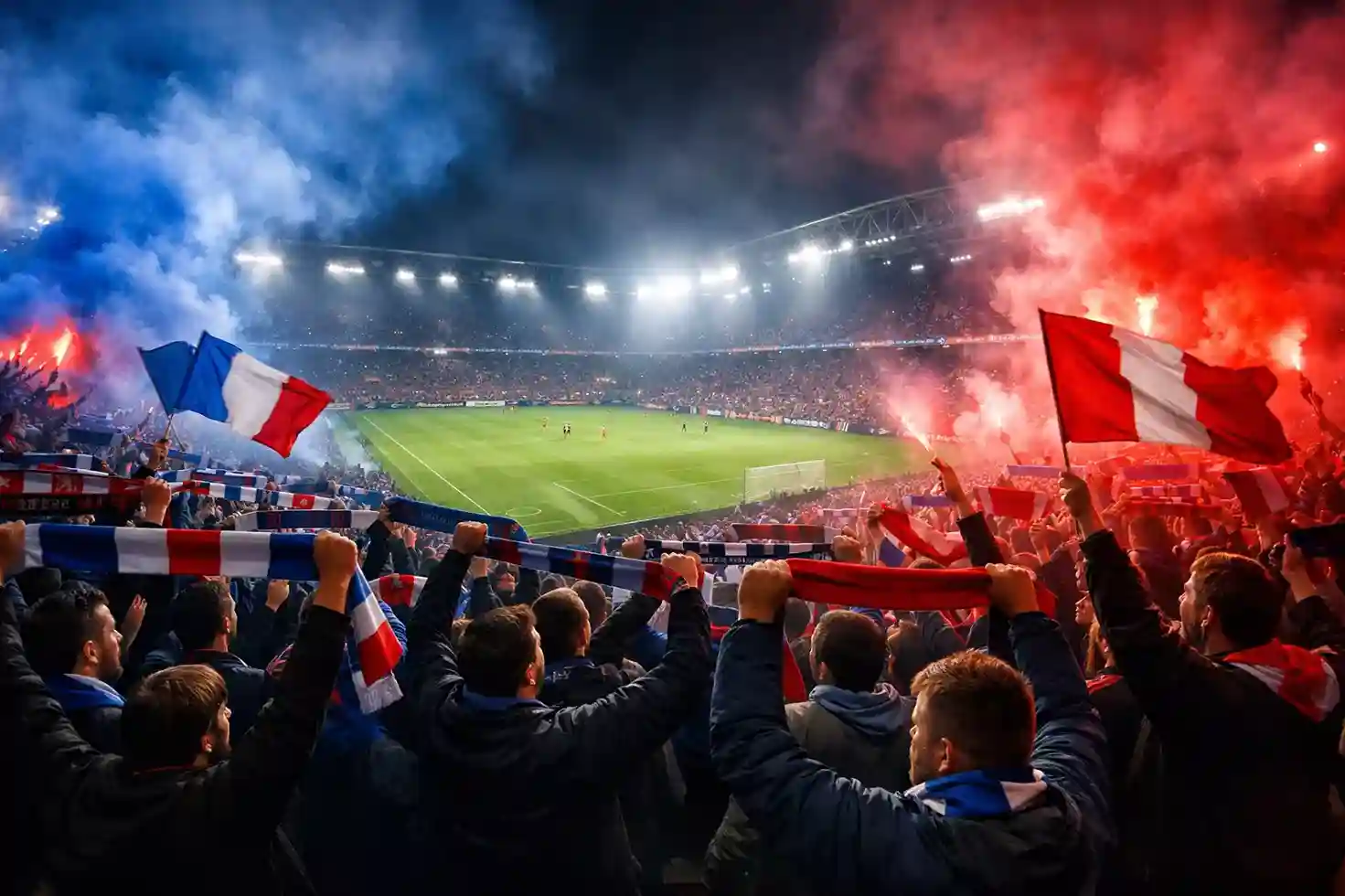 Ambiente previo a un partido de fútbol en el estadio