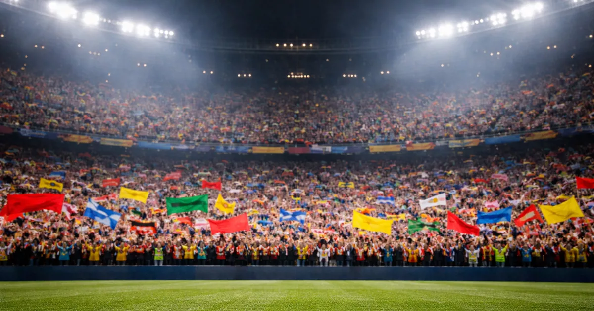 Grada llena de aficionados animando en un estadio de fútbol durante un partido