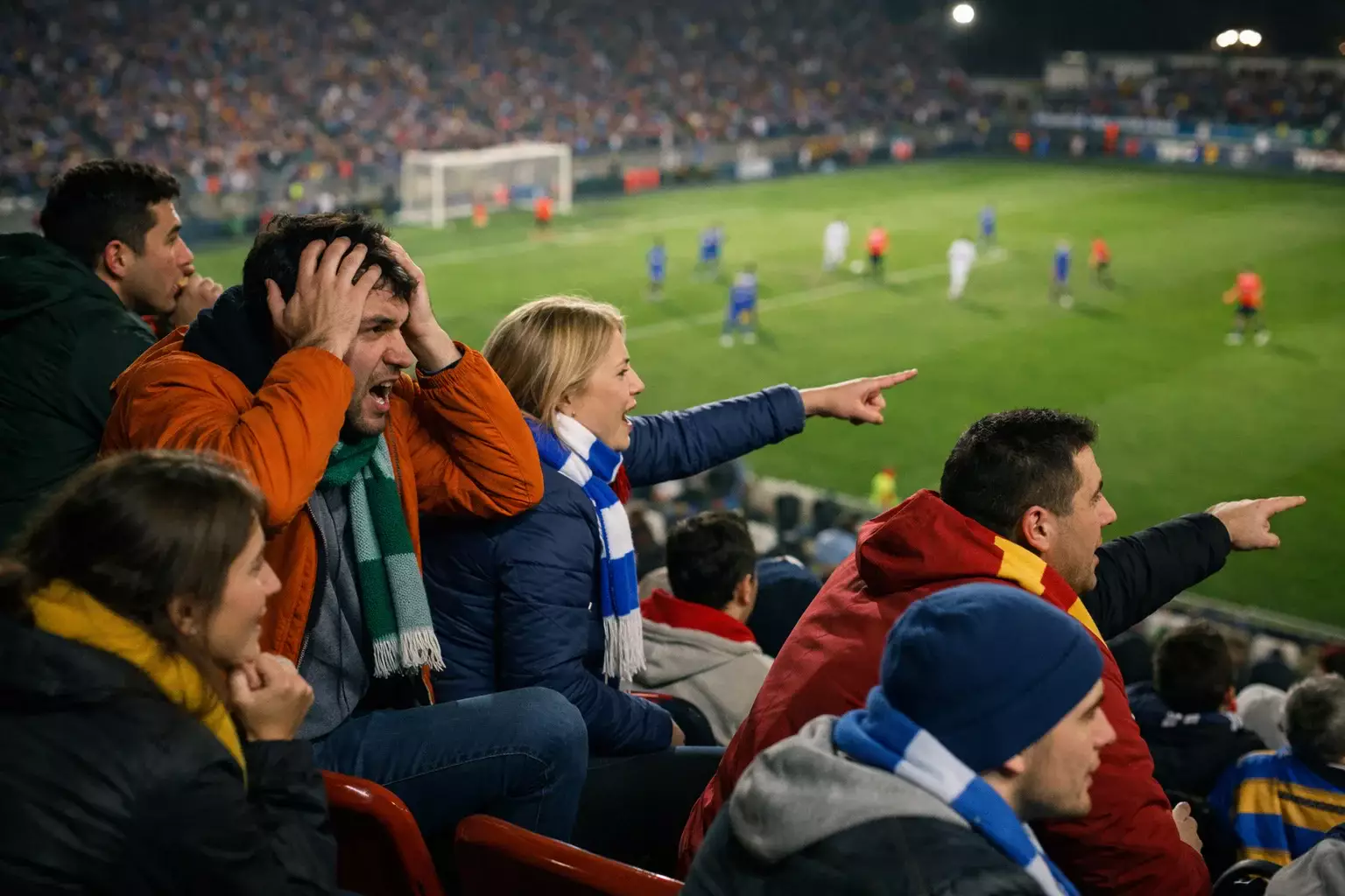 Aficionados viendo partido de f&uacute;tbol en directo en el estadio